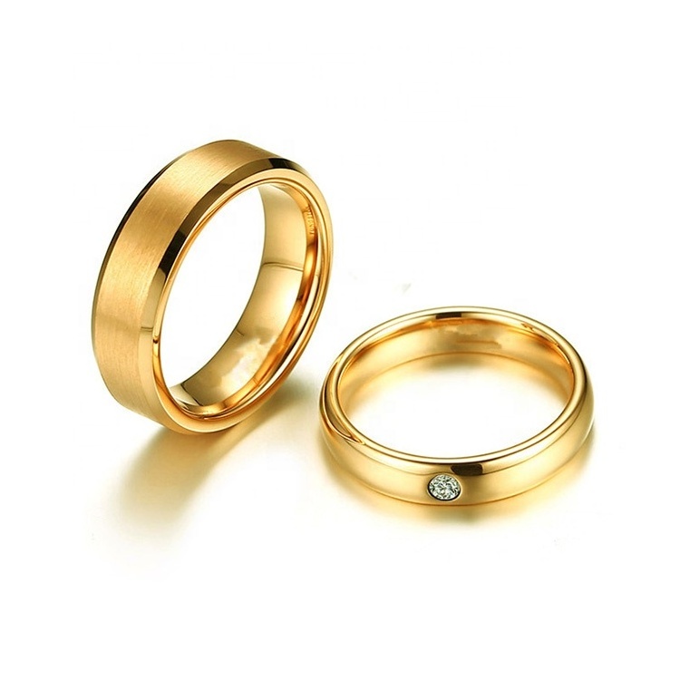 4mm 6mm Stainless Steel Ring Matte Brushed Polish Gold Wedding Band Rings Couple Set