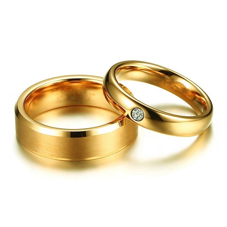 4mm 6mm Stainless Steel Ring Matte Brushed Polish Gold Wedding Band Rings Couple Set