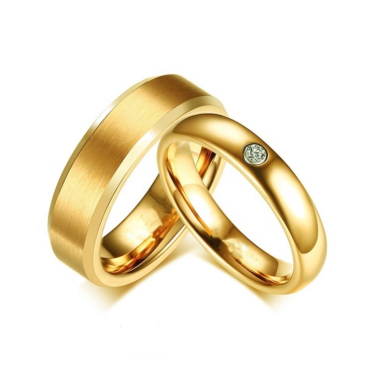 4mm 6mm Stainless Steel Ring Matte Brushed Polish Gold Wedding Band Rings Couple Set