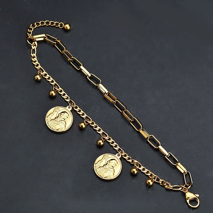 Classic coin pharaoh bracelet gold double layers stainless steel link&chain bracelet