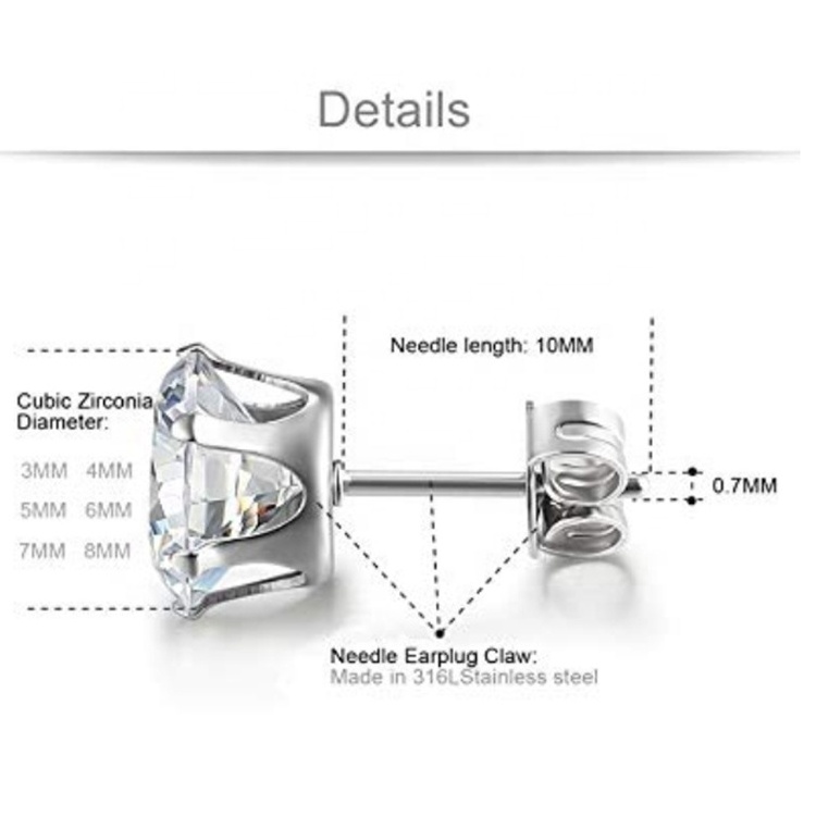 Wholesale Jewelry Women's Stud Earrings Stainless Steel Round Clear Cubic Zirconia Stud Earrings