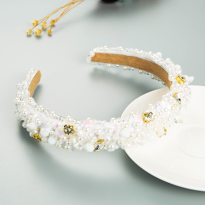 Wedding Headband Bridal Headpieces Women Baroque Flower Pearl Crystal Headband