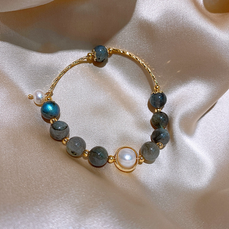 Korean Natural Stone Bracelet Bangle Bracelet Gold Plated Baroque Pearl Design Women Charm Bracelets Women Jewelry Gold Color