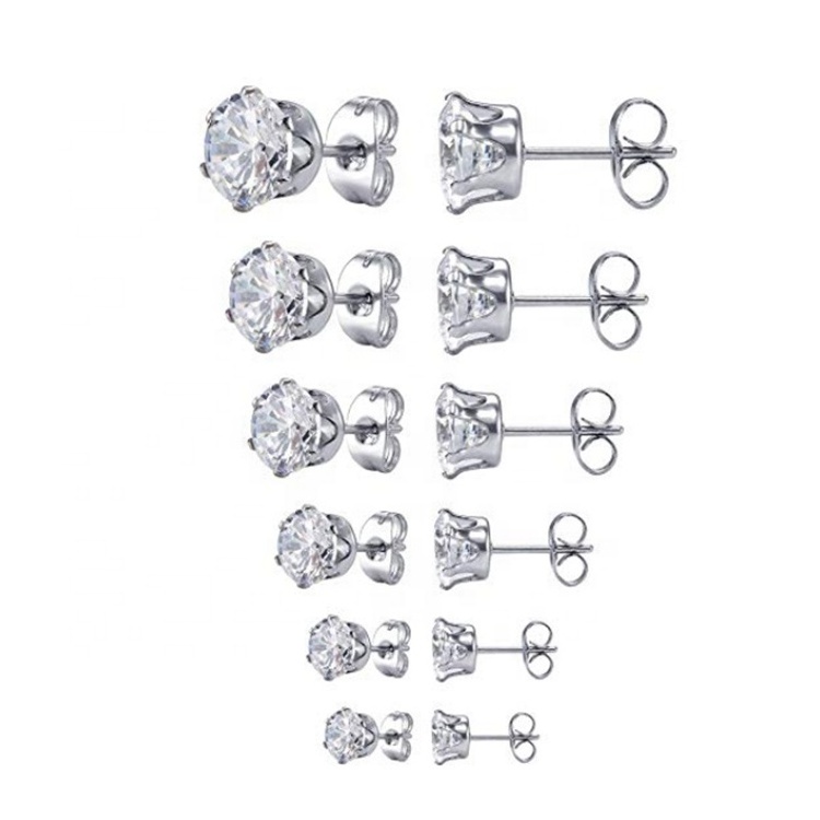 Wholesale Jewelry Women's Stud Earrings Stainless Steel Round Clear Cubic Zirconia Stud Earrings