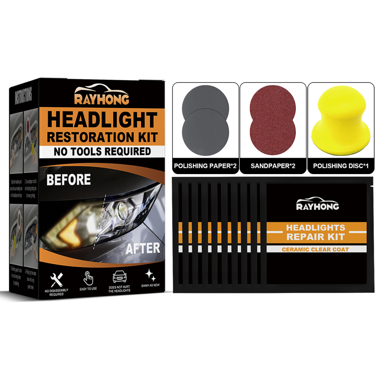 Automotive Ceramic Headlight Repair Kit Scratches Yellowing Polishing Refurbishing Brightening Headlight Shade Repair