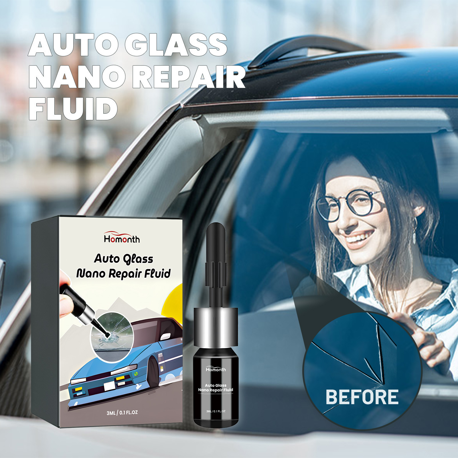 Automotive Glass Nano Repair Liquid Automotive Windshield Cracks Quick Repair Adhesive Repair