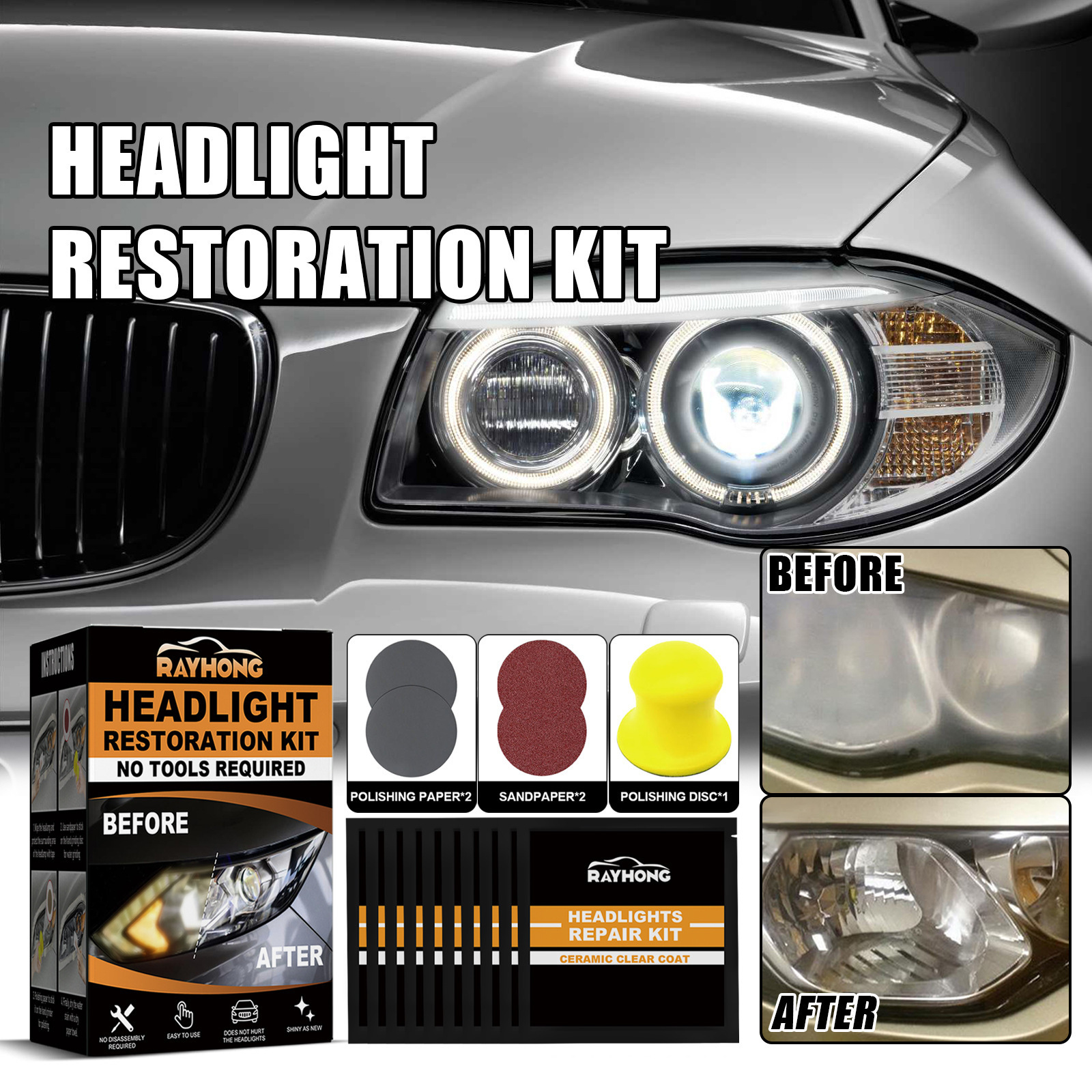 Automotive Ceramic Headlight Repair Kit Scratches Yellowing Polishing Refurbishing Brightening Headlight Shade Repair