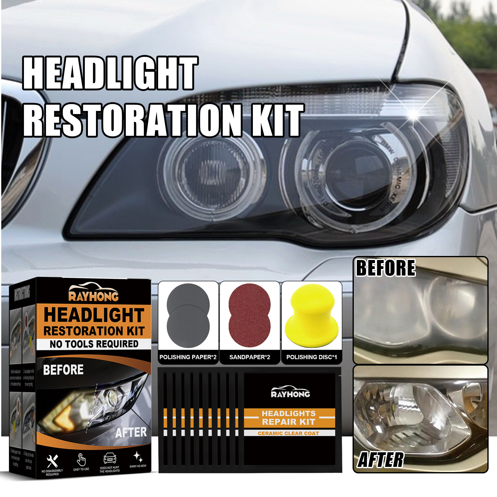 Automotive Ceramic Headlight Repair Kit Scratches Yellowing Polishing Refurbishing Brightening Headlight Shade Repair