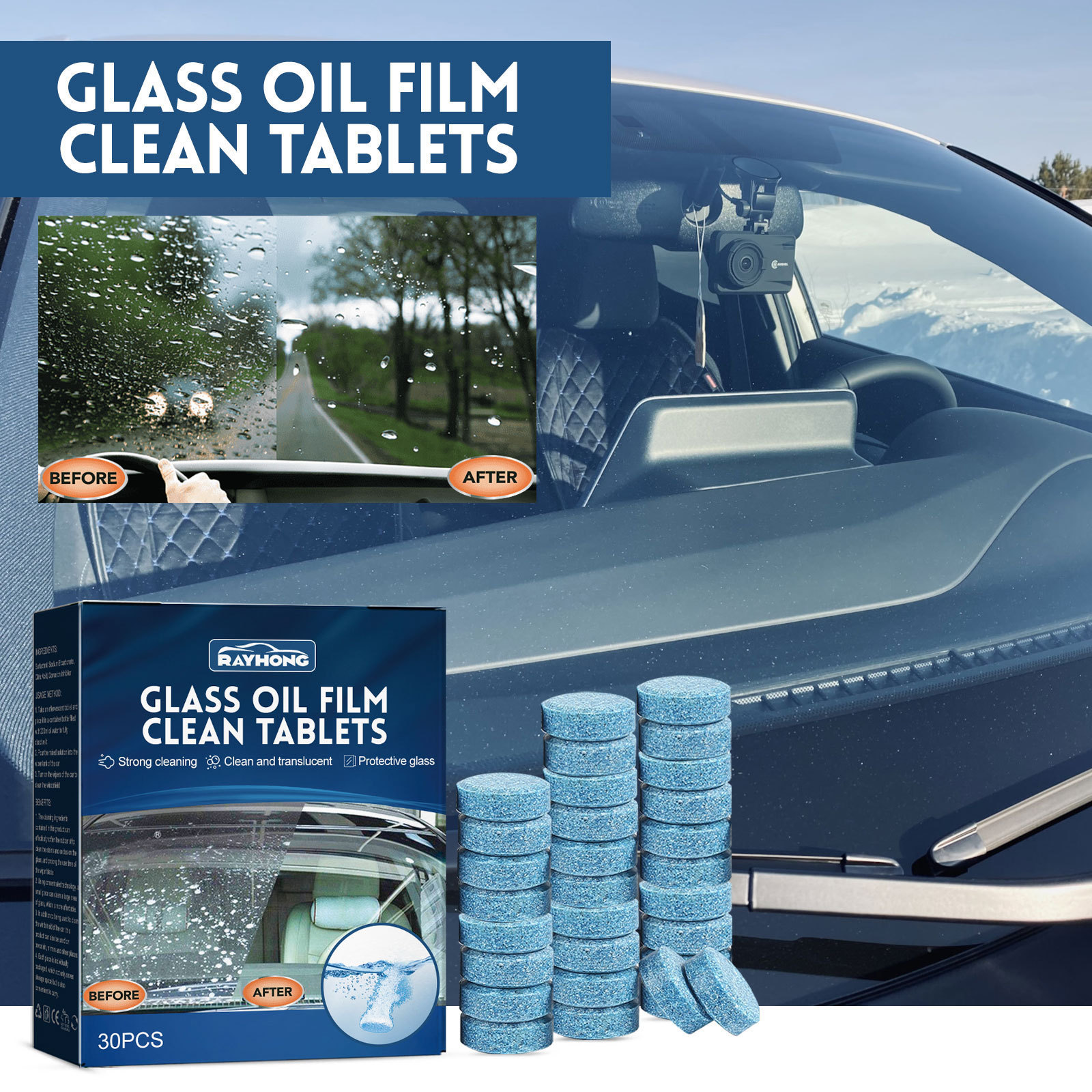 Hot Sale Car Oil Film Clean Tablet Car Windshield To Remove Oil Anti-Rain Anti-Fog Effervescent Tablets