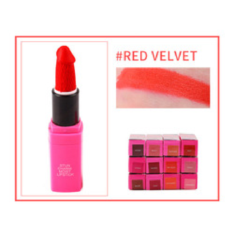 12 Colors Makeup Lipstick Hot Sale Penis Shape Mushroom Long Lasting Moisture Cosmetic Red Lip Matte