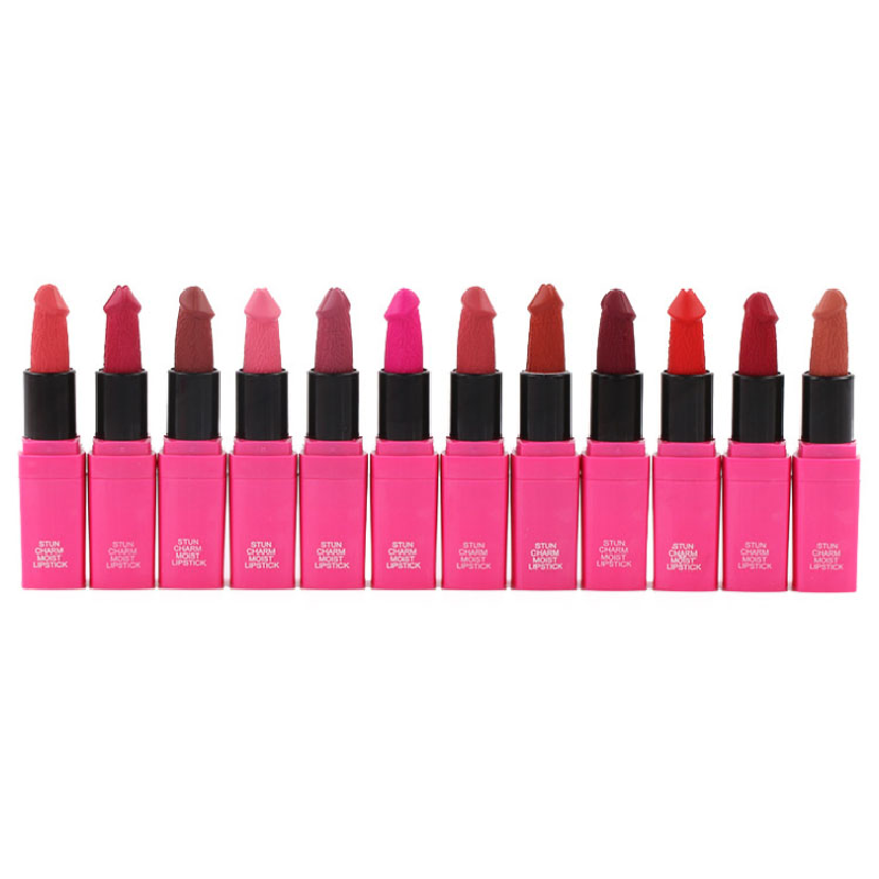 12 Colors Makeup Lipstick Hot Sale Penis Shape Mushroom Long Lasting Moisture Cosmetic Red Lip Matte