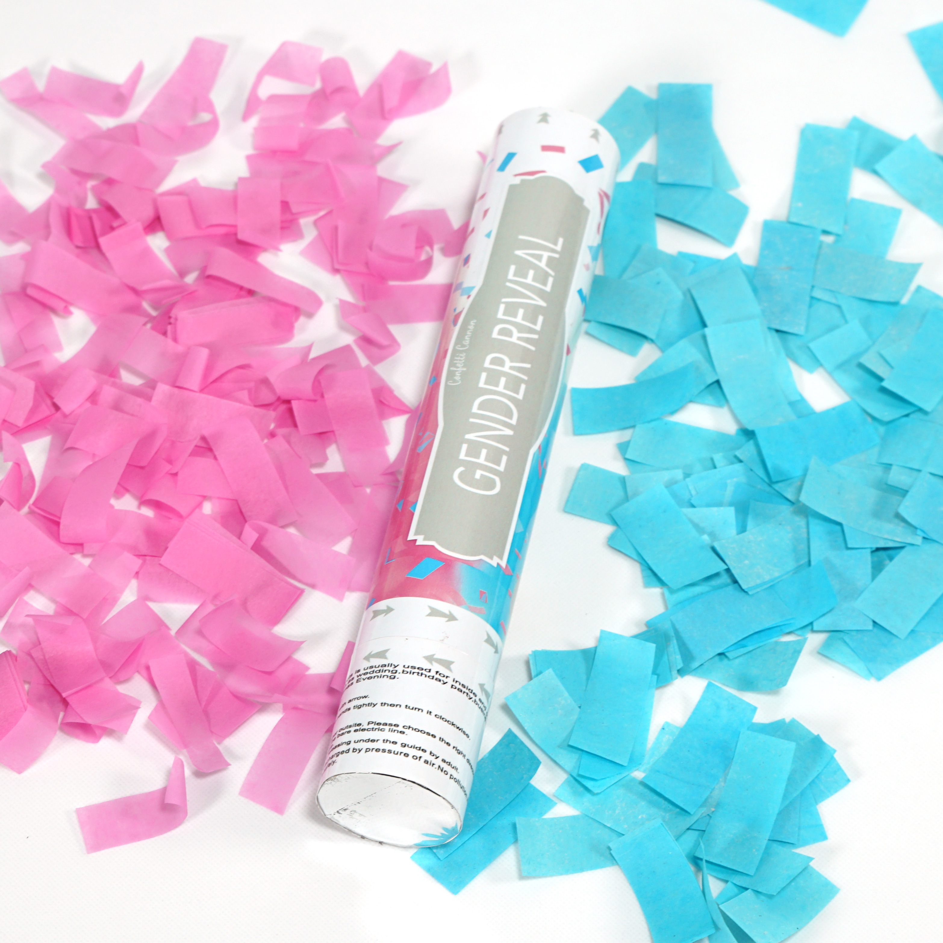 Baby Gender Reveal Confetti Launcher Cannon 4-Pack - Biodegradable Confetti (2 Pink and 2 Blue)