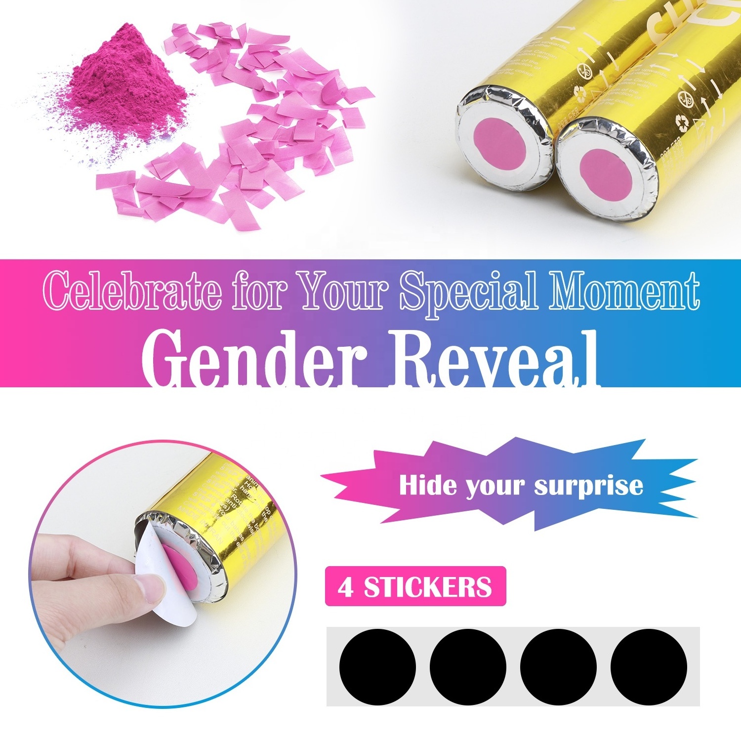 Pink Blue Handheld Party Poppers Poppers Gold Compressed Air Biodegradable Wholesale Baby New Gender Reveal Confetti Cannons