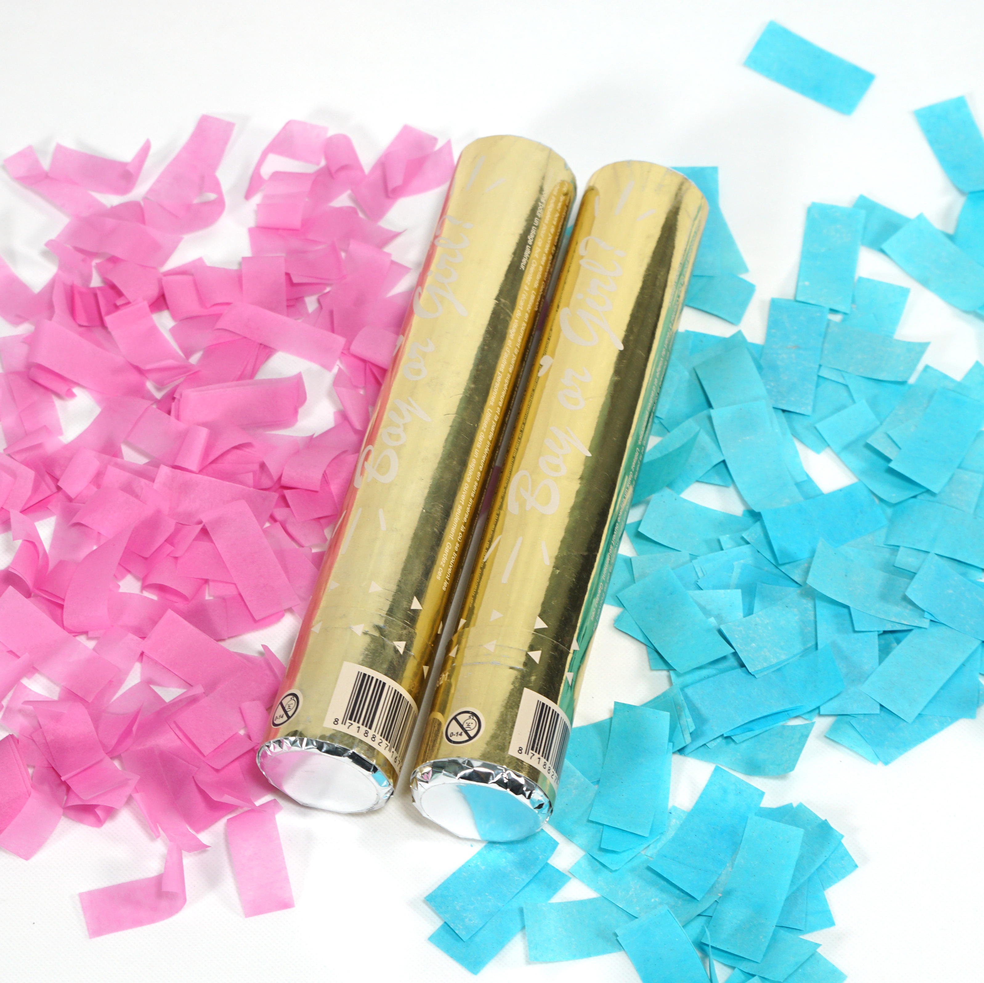 Baby Gender Reveal Confetti Launcher Cannon 4-Pack - Biodegradable Confetti (2 Pink and 2 Blue)