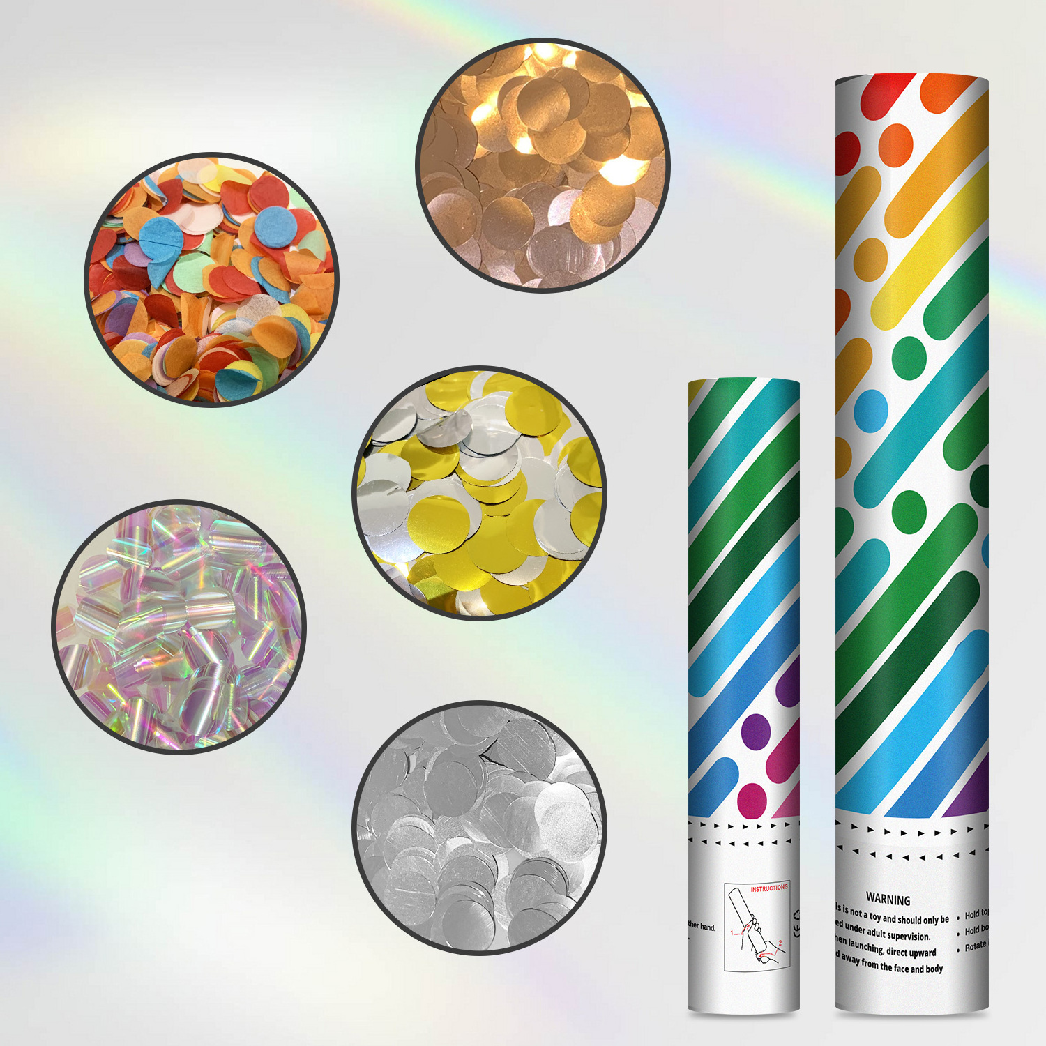 Party Popper Birthday Multicolored Confetti  Foil Round Confetti Rainbow Party Popper Air Cylinder