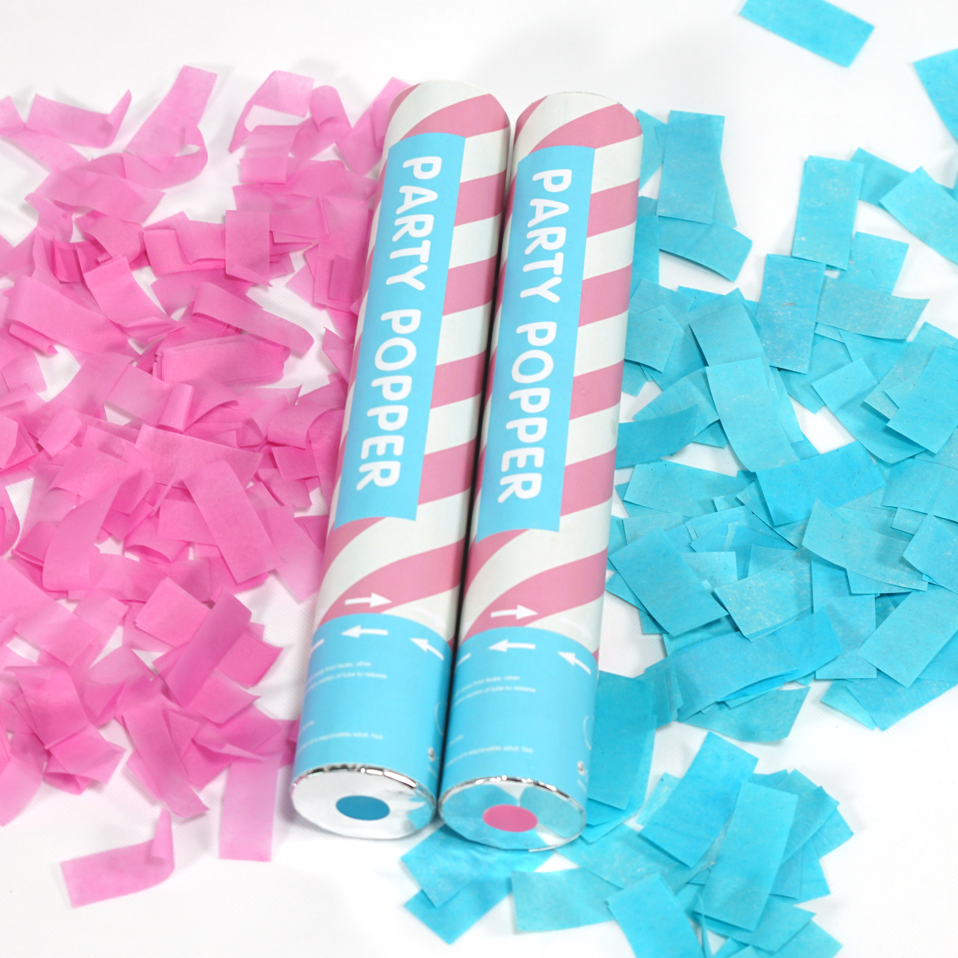 Baby Gender Reveal Confetti Launcher Cannon 4-Pack - Biodegradable Confetti (2 Pink and 2 Blue)