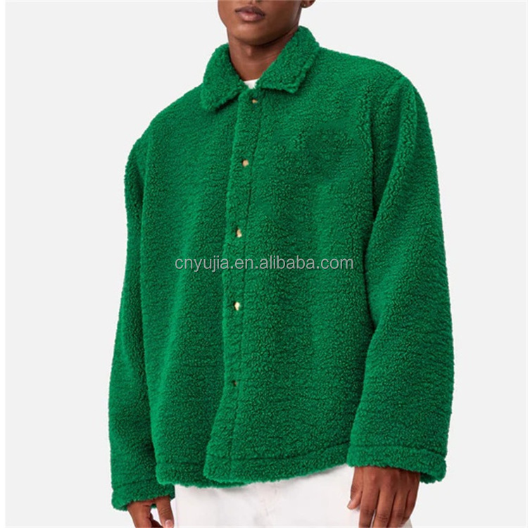 OEM Custom oversized patch chenille embroidery fuzzy berber polar fleece jacket for men