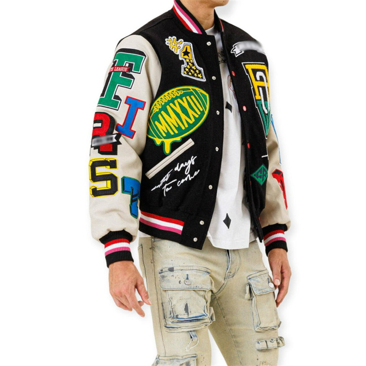 Customised Fashion Crop Top Baseball  Coat Loose Casual Letterman Jacket Mens Patch Polyester Cropped Varsity Jacket