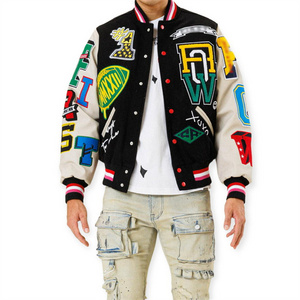 Customised Fashion Crop Top Baseball  Coat Loose Casual Letterman Jacket Mens Patch Polyester Cropped Varsity Jacket