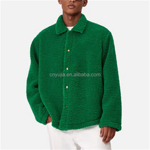 OEM Custom oversized patch chenille embroidery fuzzy berber polar fleece jacket for men