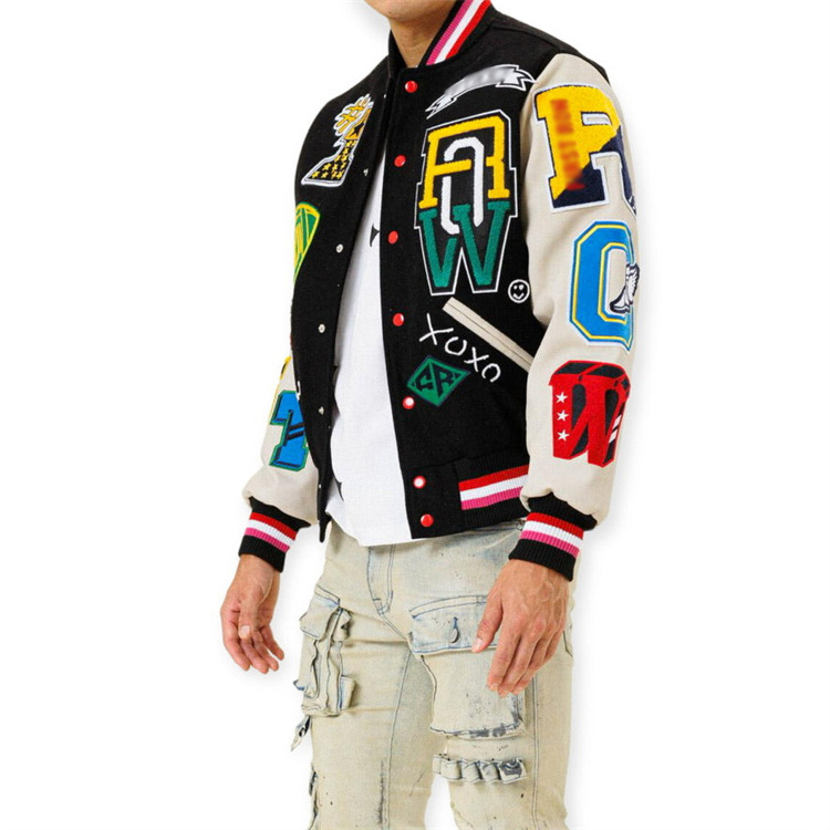 Customised Fashion Crop Top Baseball  Coat Loose Casual Letterman Jacket Mens Patch Polyester Cropped Varsity Jacket