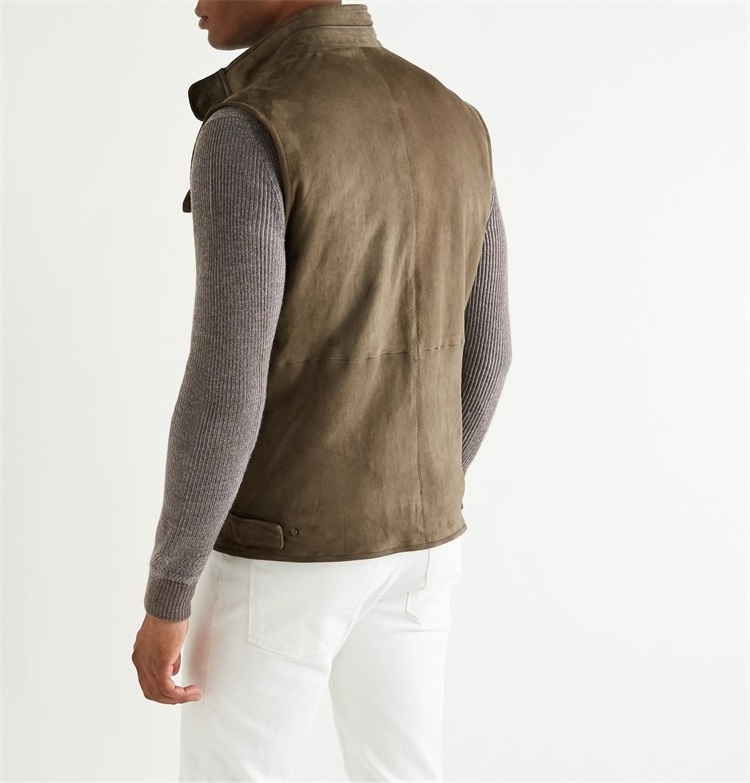 Custom men checked wool suede gilet vest with multi pockets