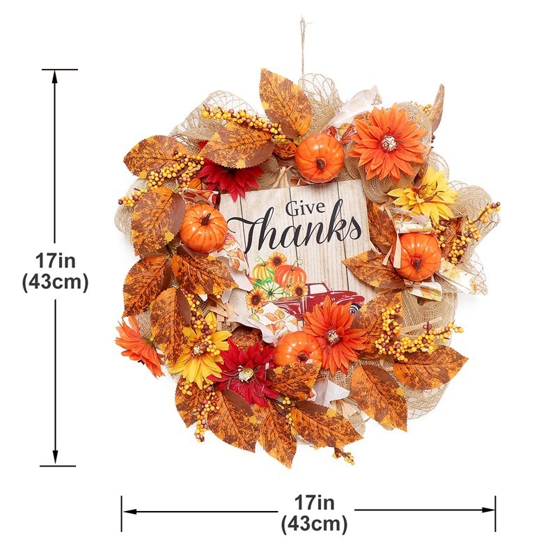 Factory Thanksgiving Decoration Autumn Fall Sunflower Garland Maple Leaves Pumpkin Name Plate Wreath Door Hanging