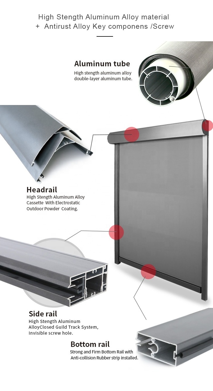 Insect Bug Waterproof Patio Shading External  Zipped Screen Roller Blinds Outdoor Roller Screen