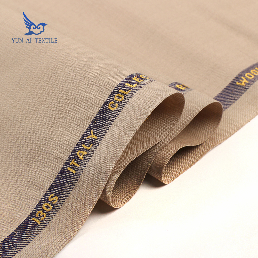 Factory price double yarn twill 275 gm khaki super 100 wool suiting fabric for men