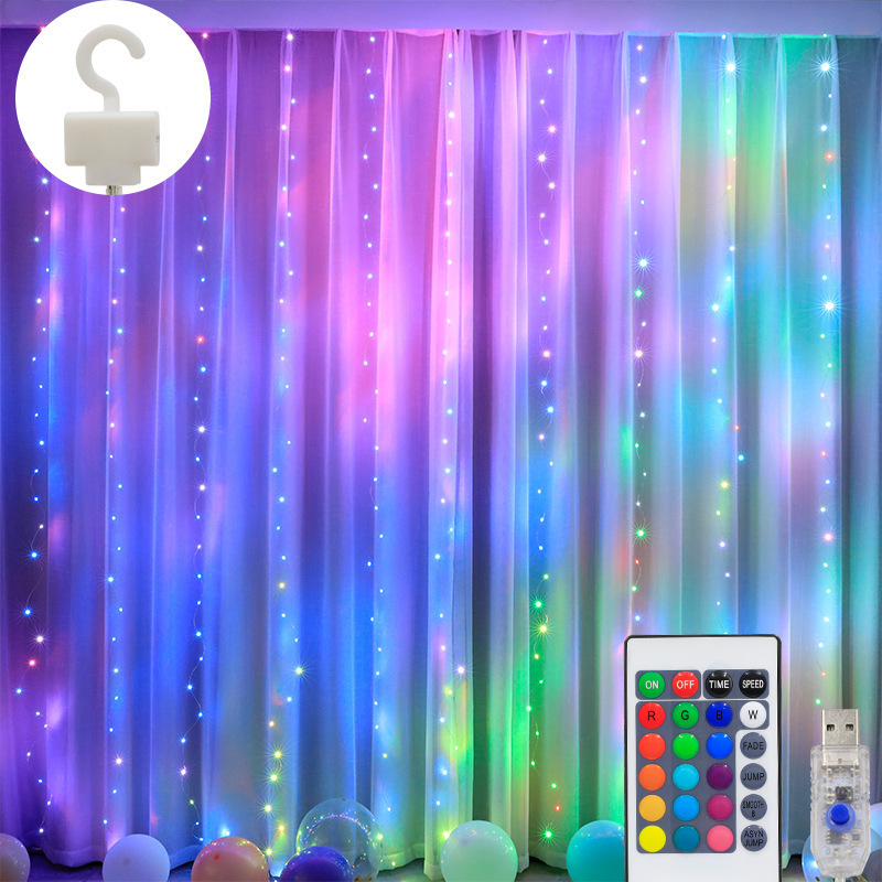 16 color Changing LED Curtain Lights Smart with Remote Control RGB Window String Lights copper wire fairy light room wall decor