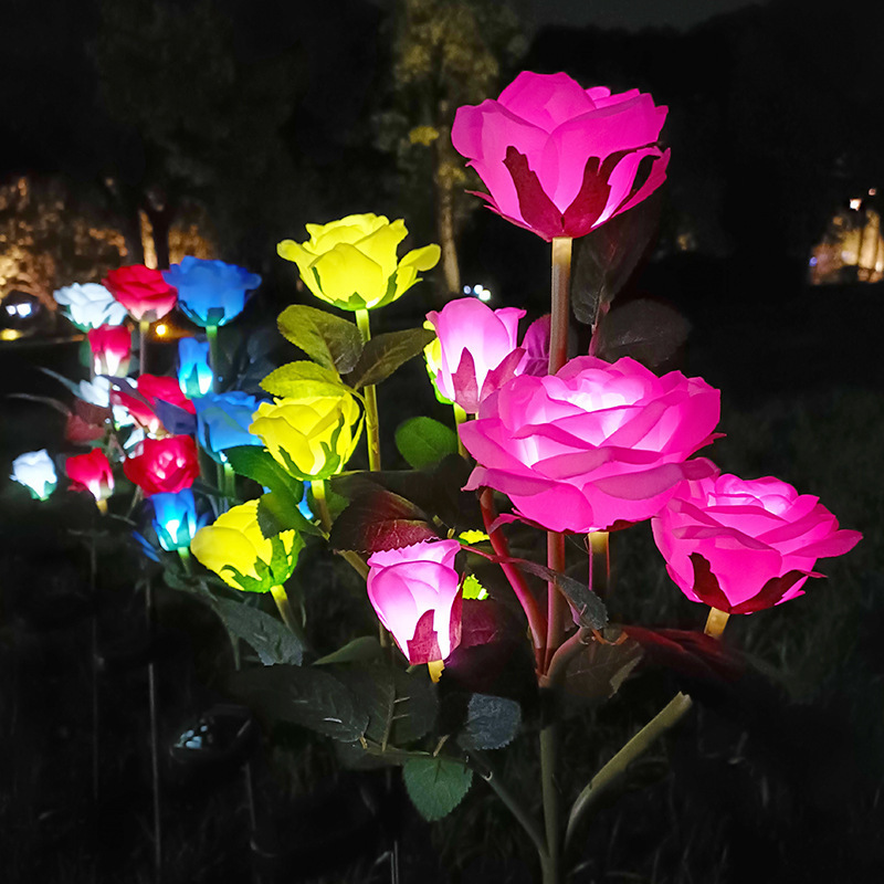 Solar Garden Lights Outdoor LED Solar Flower Lights with Roses IP65 Waterproof Solar Lights Outdoor Garden for Yard Patio Decora