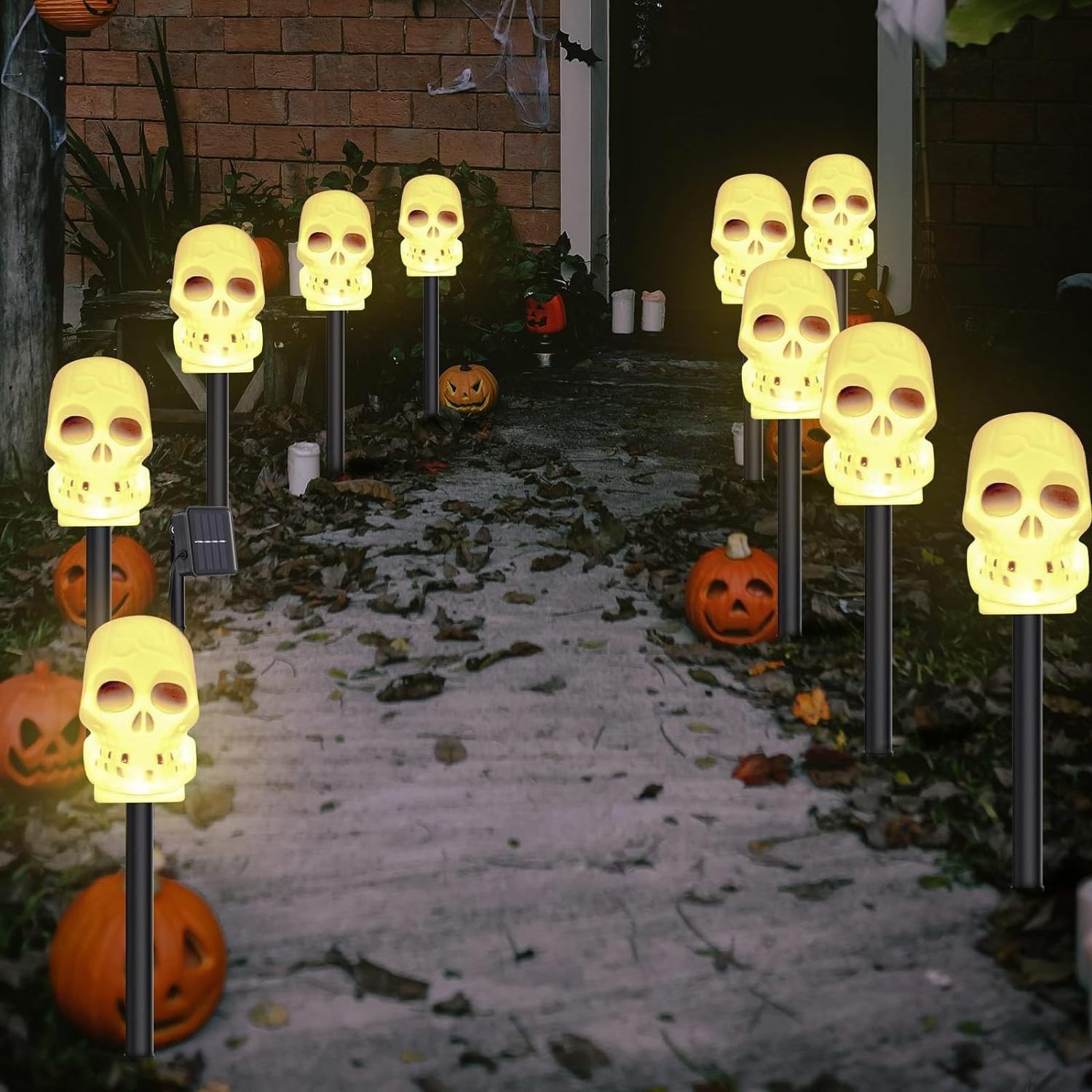 Set of 5 Halloween Decoration Solar Lights Halloween Lights Skull Pathway Markers Outdoor Waterproof Skeleton Skull Stake Lights