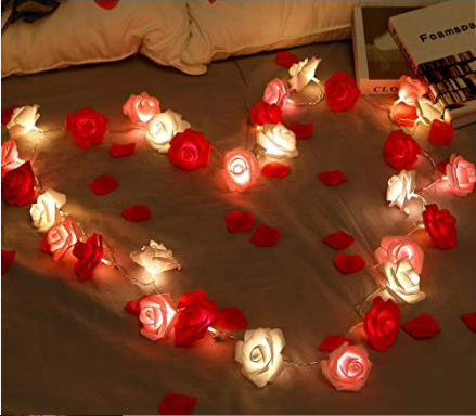 Wedding Christmas Valentine's Day Decoration Battery Operated Romantic Rose Flower Led Fairy String Lights