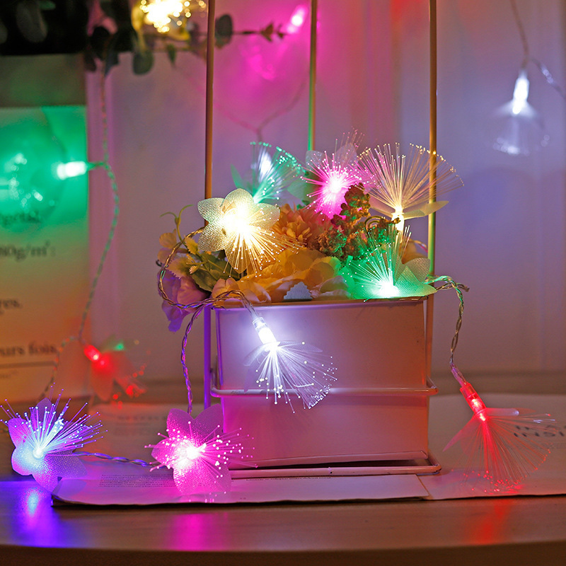 YN Hot Sale Led Fiber Optic Flower String Lights 20/30/40/50/80 LED Battery Powered, Christmas Wedding Decoration Customizable