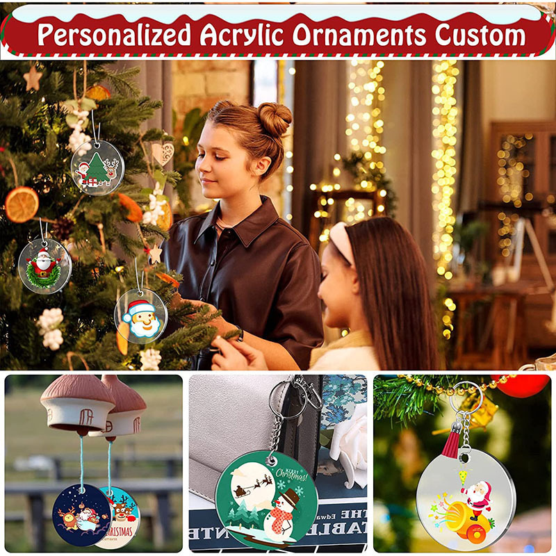 Clear Acrylic Ornaments for Crafts Clear Round Blanks Acrylic Ornament Disc with Hole Christmas Decor