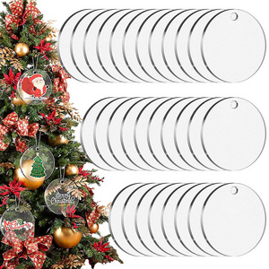 Clear Acrylic Ornaments for Crafts Clear Round Blanks Acrylic Ornament Disc with Hole Christmas Decor