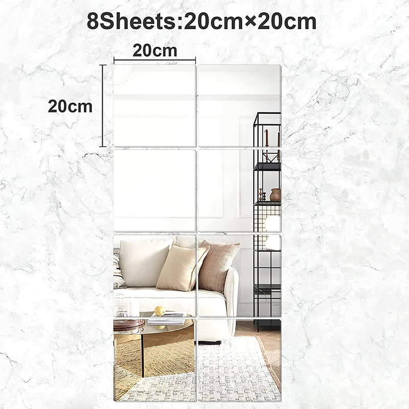 Small Frameless Self Adhesive Flexible Plastic 2MM Thick Acrylic Mirror Tiles Wall Stickers