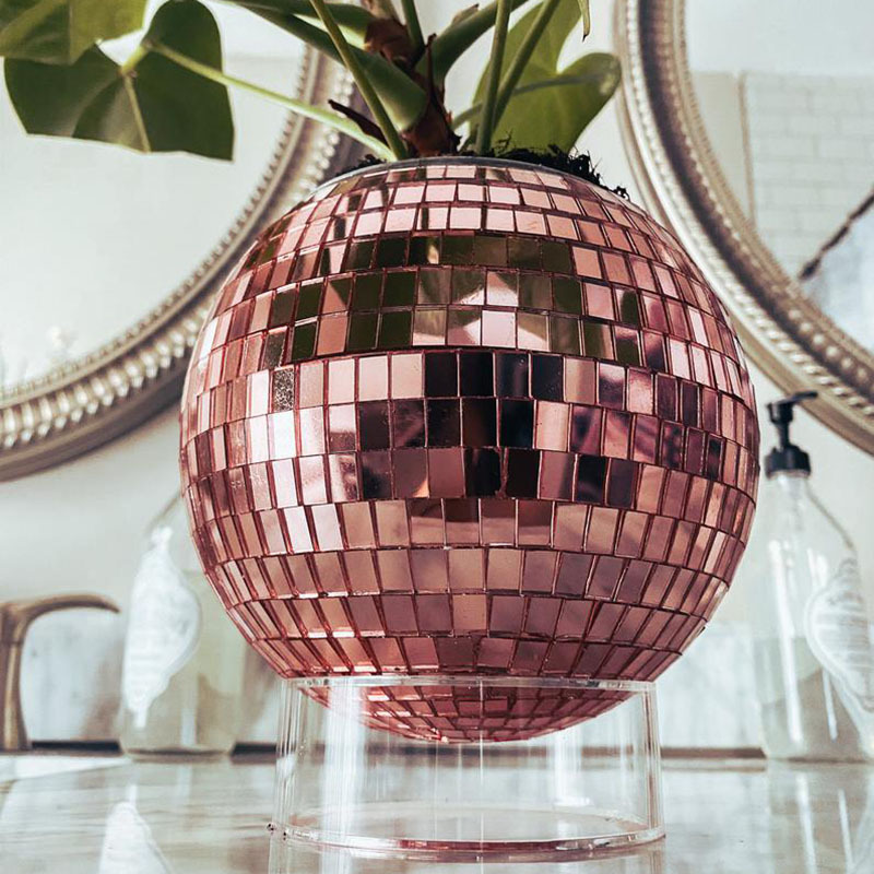 Unique Rose Gold Disco Ball Planter Disco Ball Pot Disco Ball Vase Housewarming Gift