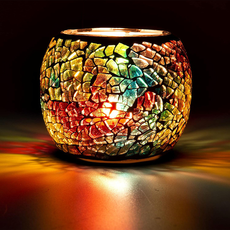 Scented Candle Holder Mosaic Glass Tea Light Holder Handmade Romantic Glass Tealight Candle Holder for Aromatherapy