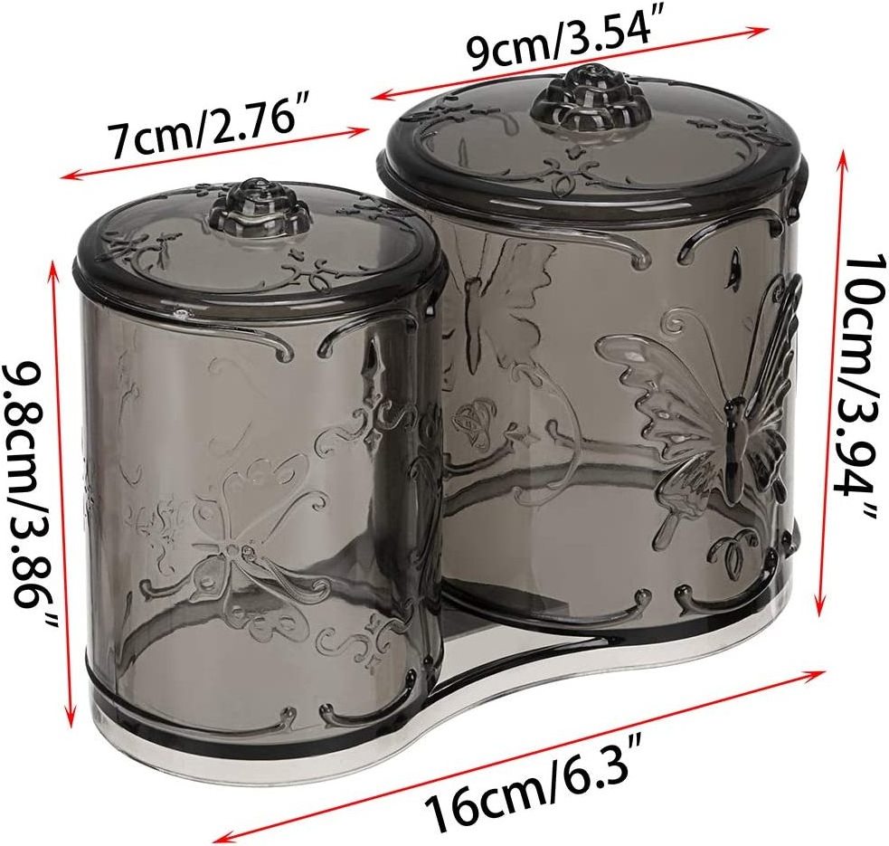 2 Compartment Acrylic Makeup Cotton Swab Stick Pad Ball Q-Tips Holder with Cover Organizer Storage Case Apothecary Jar Container