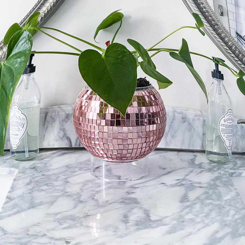 Unique Rose Gold Disco Ball Planter Disco Ball Pot Disco Ball Vase Housewarming Gift