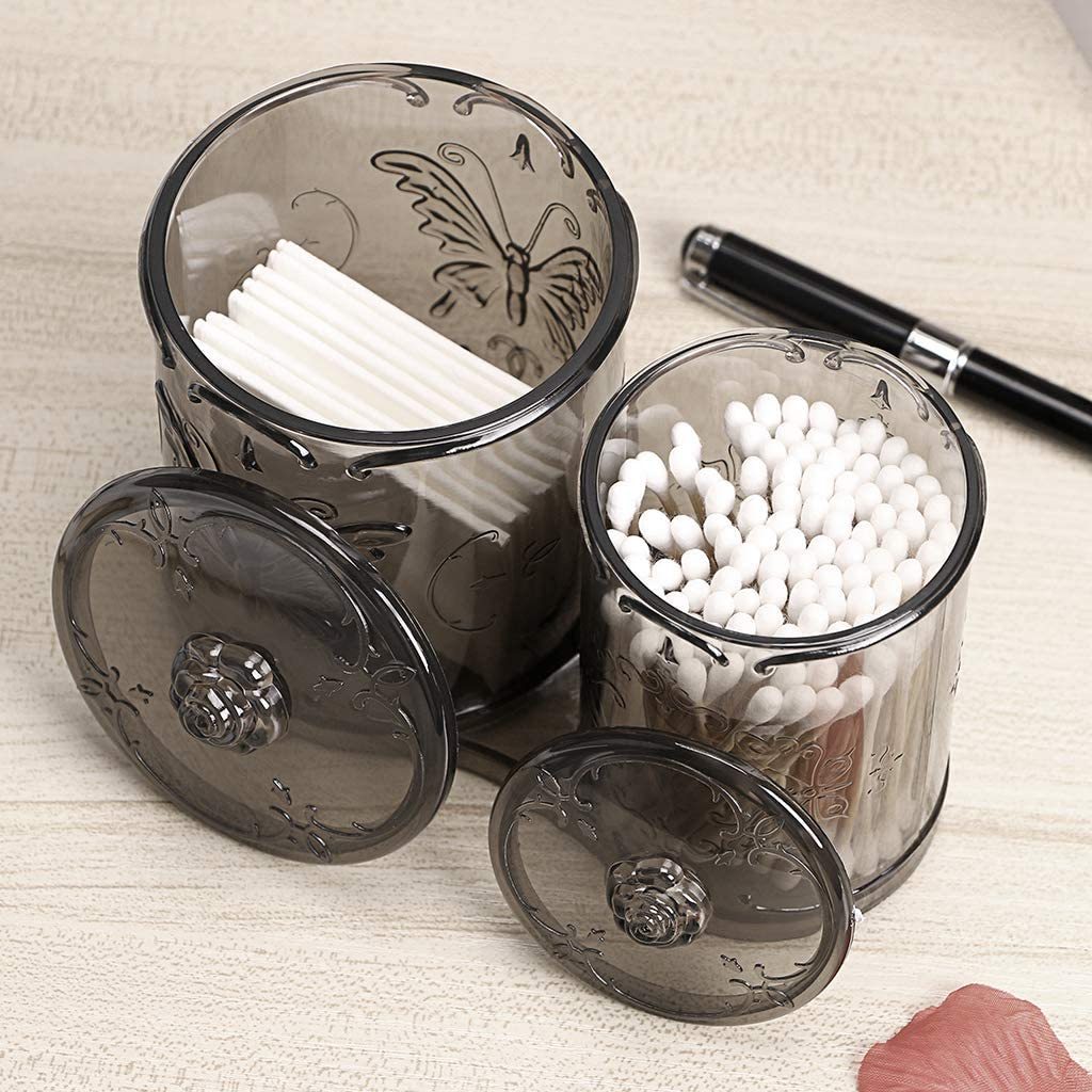 2 Compartment Acrylic Makeup Cotton Swab Stick Pad Ball Q-Tips Holder with Cover Organizer Storage Case Apothecary Jar Container