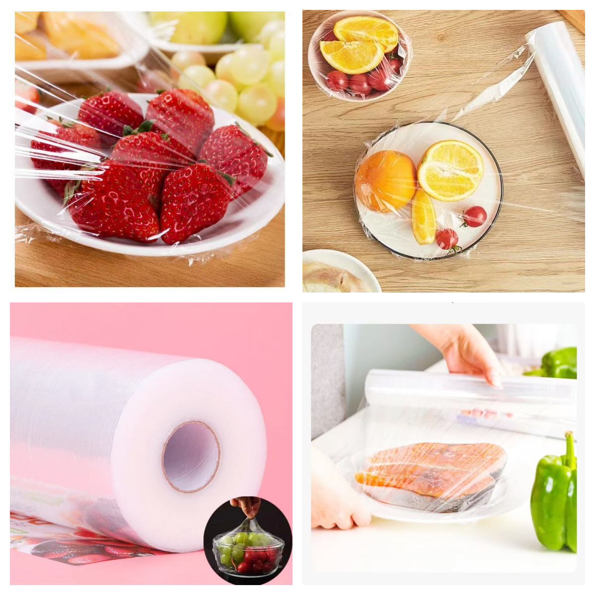 Custom Transparent PVC Food Grade Over Wrap Cling Elastic Stretch Film Roll for Vegetable Fruit Strawberry