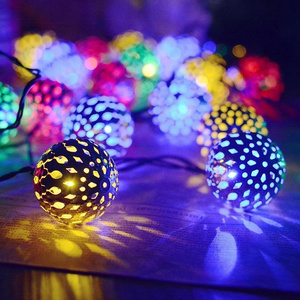 2024 New Outdoor Garland Hollow Moroccan Christmas Iron Ball Romantic Room Decoration LED Hanging String Lights