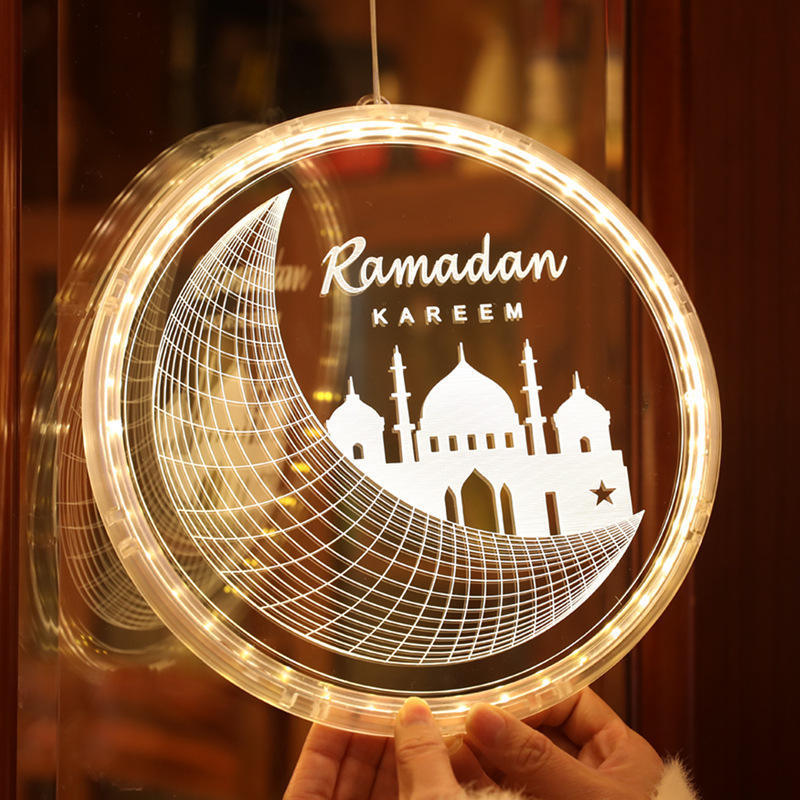 Hot Sale 24cm Ramadan Eid Mubarak Decorations Light  Lanterns LED Eid Light Ramadan Decorations Chandelier Without Battery