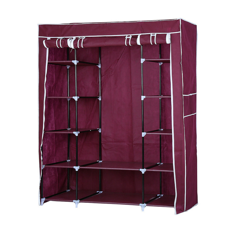 Folding fabric portable bedroom assembly zipper wardrobe