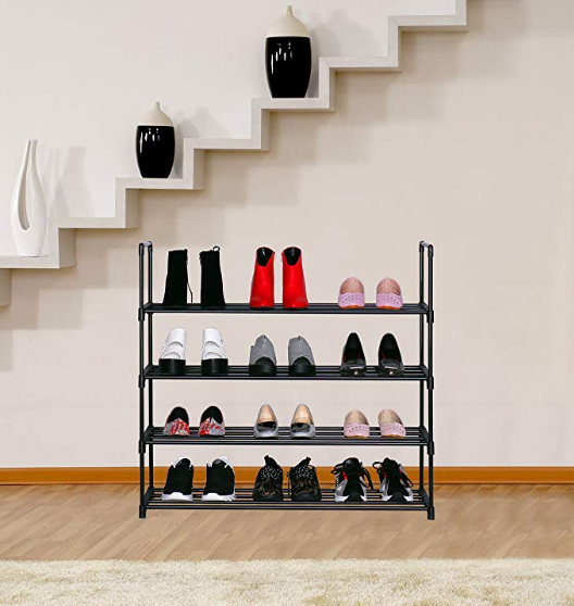 4-Tier Shoe Organizer Shelf Stackable Storage Cabinet Towers with Durable Metal Holds 20 Pairs