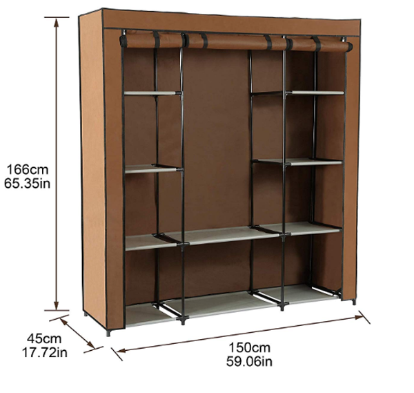 Durable Clothes Storage Organizer Non-Woven Fabric Cloth Storage Shelf with Hanging Rod for Extra Storage