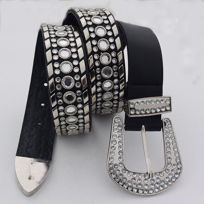 Fashion Luxury Glitter Rhinestones Studded Belt For Unisex Bling Bling Leather Belt For Men