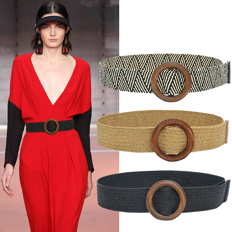 Female Bohemian Vintage Braided Belt PP Grass Weave Waist Belt Women Summer Ladies Waist Belt